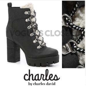 CHARLES BY CHARLES DAVID WEARY FAUX NUBUCK AND FAUX-FUR PLATFORM ANKLE B…